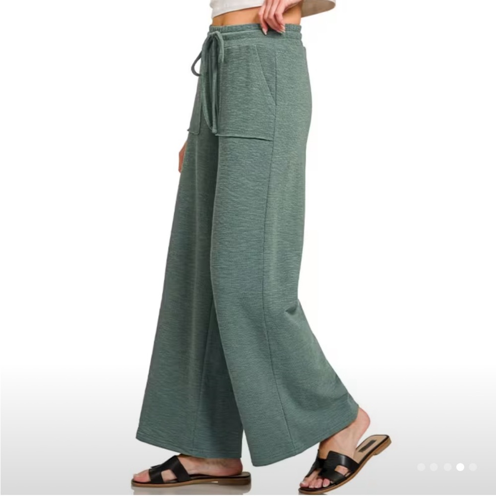 Zenana Outfitters Wide-Leg Knit Set - Ash Jade - Picture 2 of 12